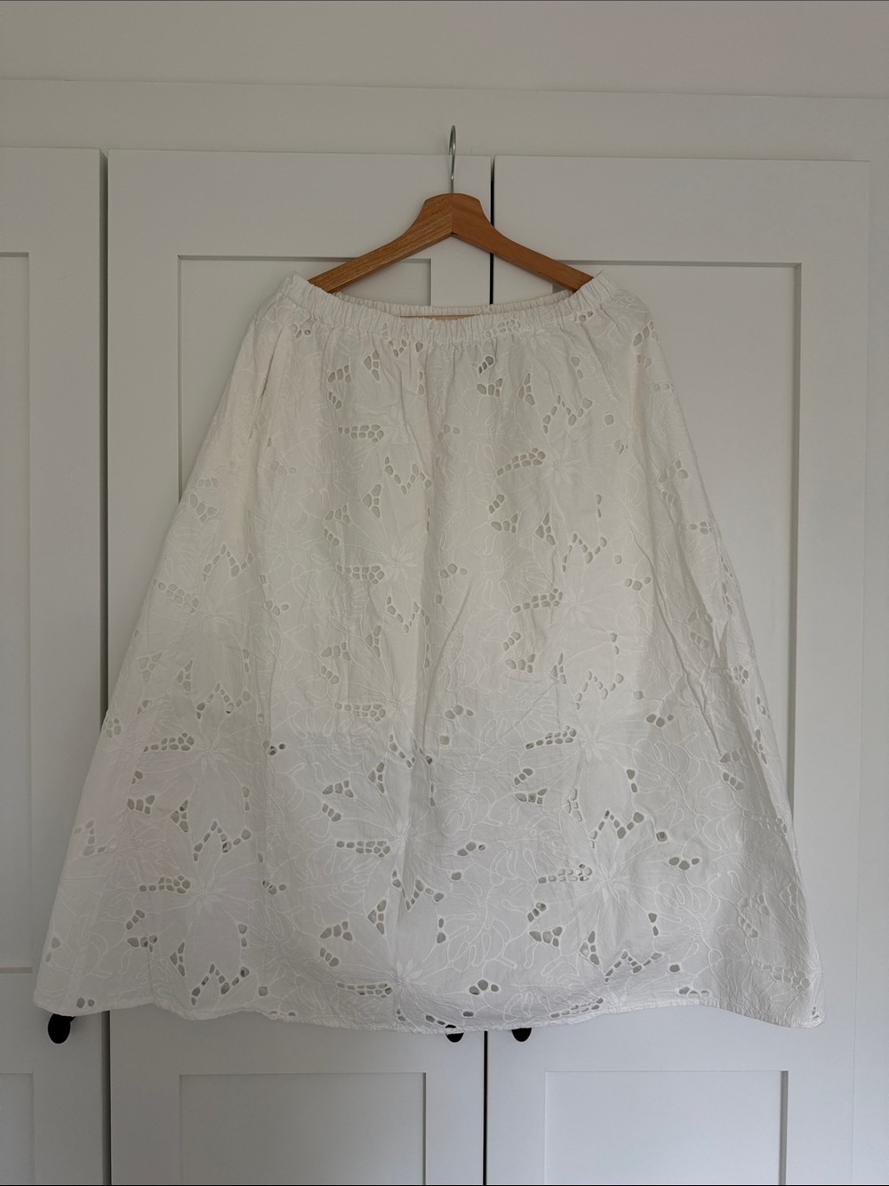 White Eyelet Midi Skirt - cotton Summer Skirt